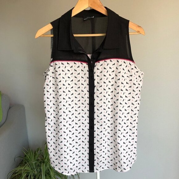 Schwiing Seal Walrus Sheer White Black Tank Blouse Button Down Shirt Women's Med - Picture 1 of 15